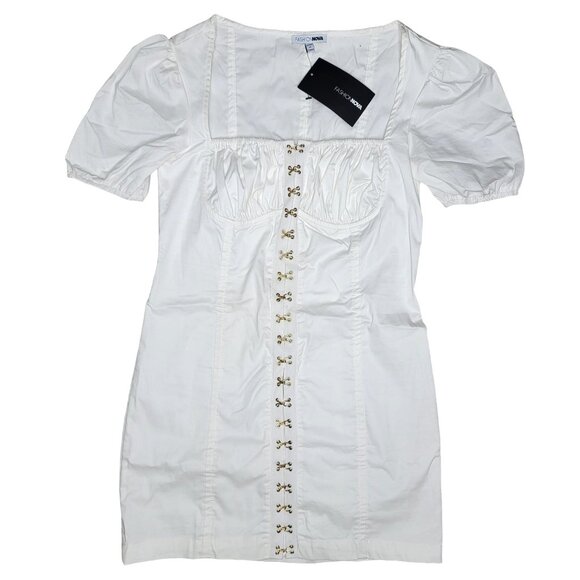 Fashion Nova NWT White Corset Dress With Gold Hook & Eye Detail Size S - Picture 2 of 9